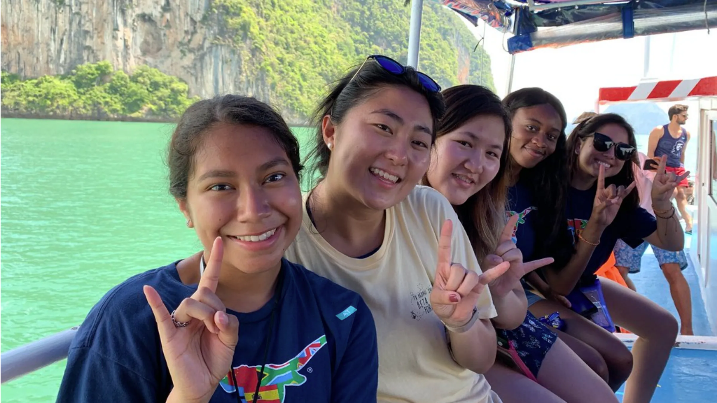 Students on boat on water